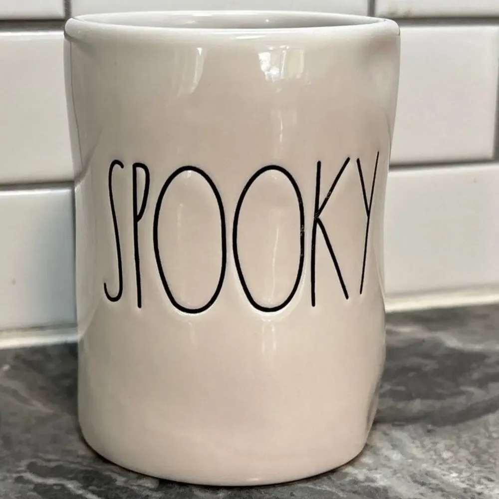 Rae Dunn “Spooky” White Ceramic Candle Holder with Back Candle